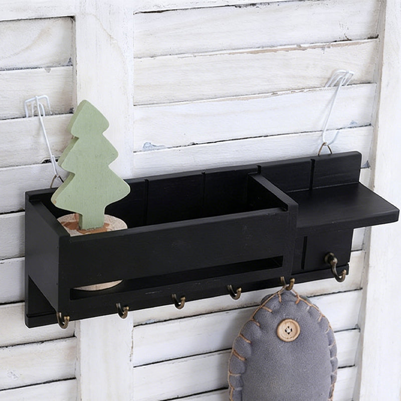 Wooden Wall-Mounted Key Holder with Mail Organizer Tray
