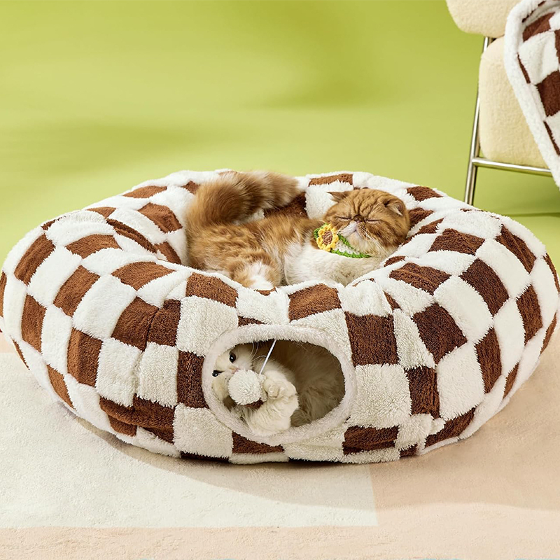 Fabric & Canvas Tunnel Cat Bed with Cushion