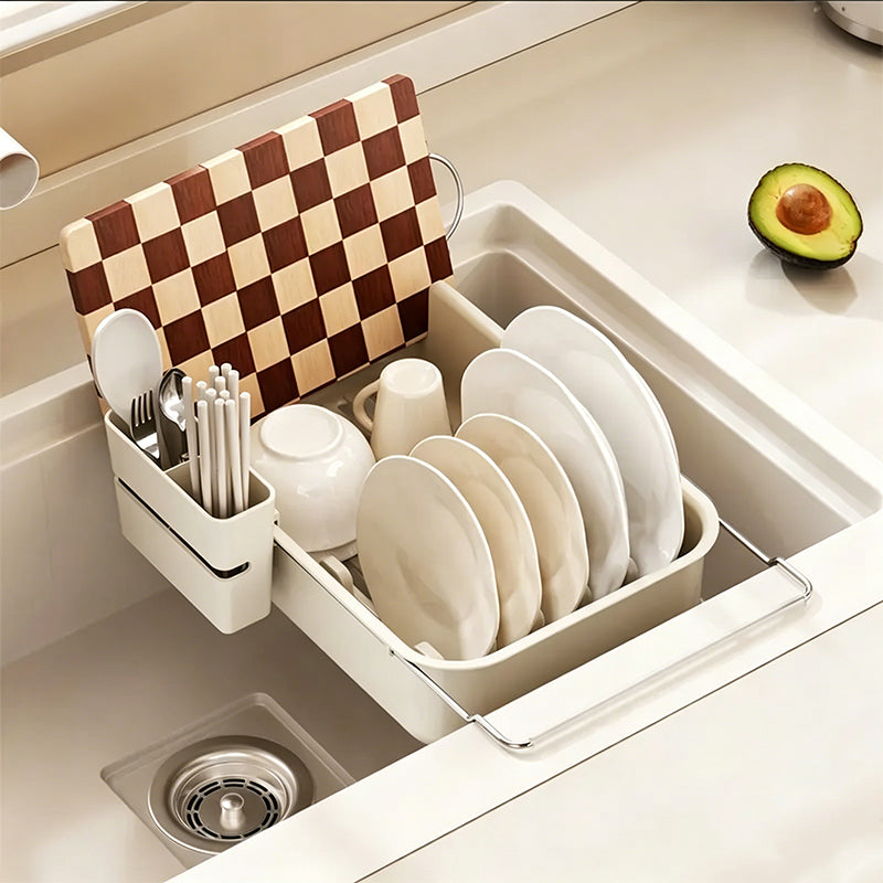Large Capacity Expandable Over Sink Dish Drying Rack with Utensil Holder