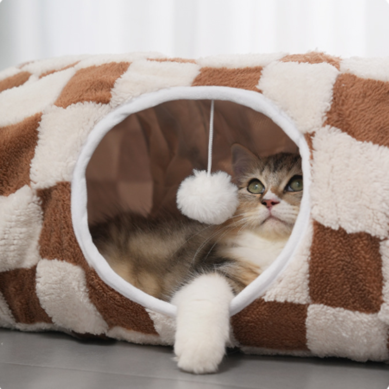 Fabric & Canvas Tunnel Cat Bed with Cushion
