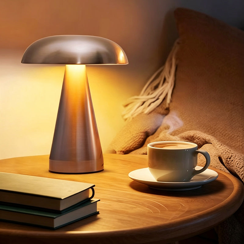 Rechargeable Metal Mushroom Table Lamp with Touch Dimming