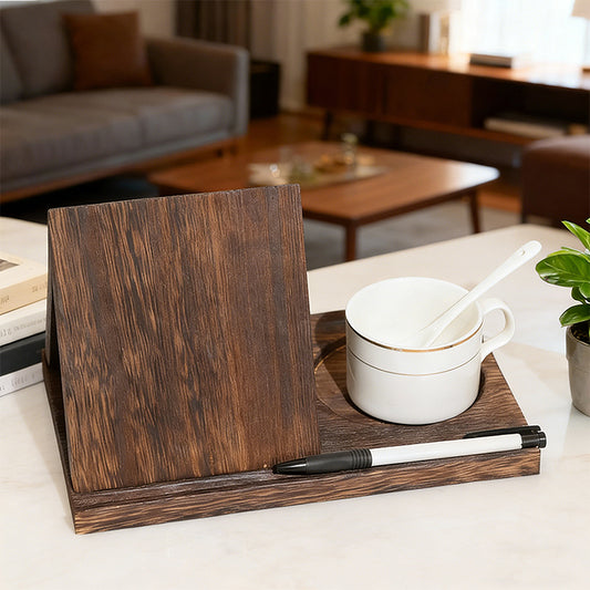 Triangle Wooden Book Stand with Cup & Pen Slots