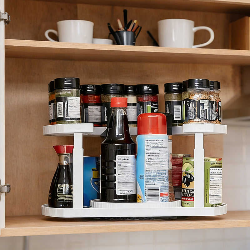 Rotatable Spice Organizer – Inner Ring & Full Rotation with Adjustable Top Shelf