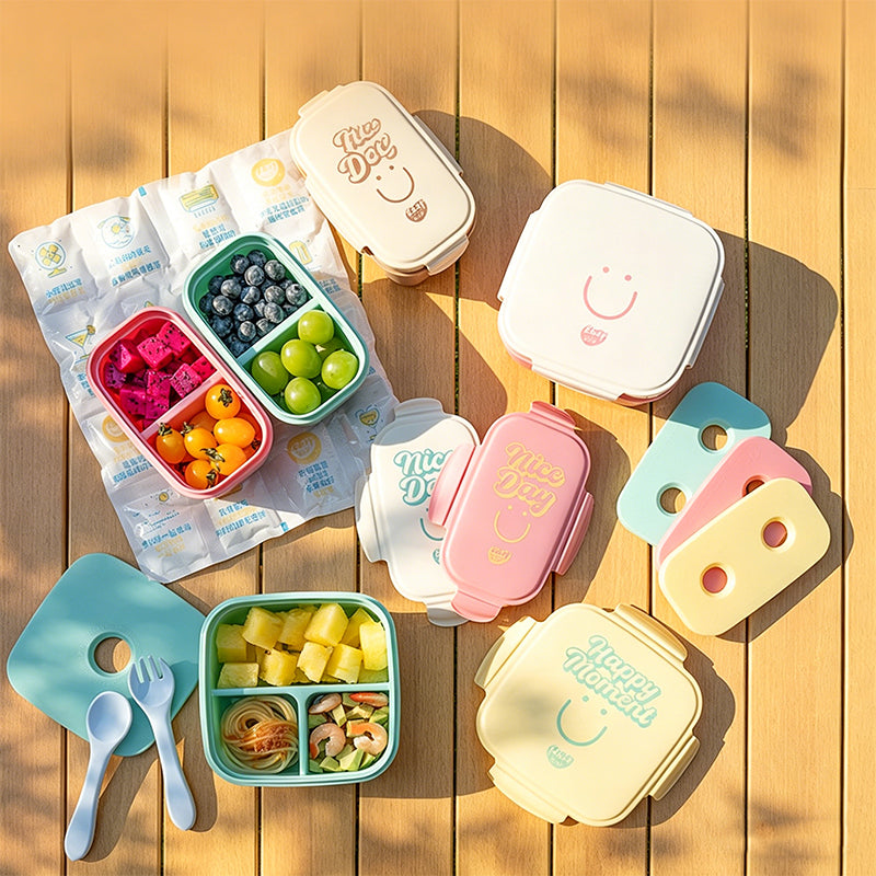 Portable Kids Fresh-Keeping Bento Box with Ice Pack & Compartments