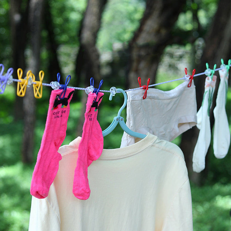 Portable Travel Elastic Clothesline with Windproof Clips & Hooks
