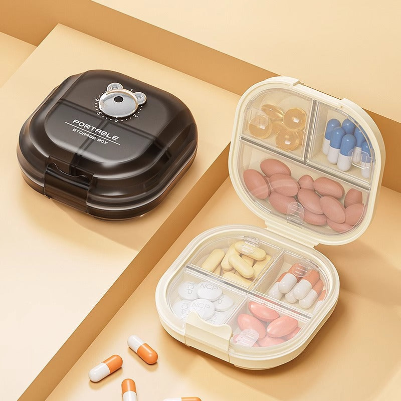 Portable Multi-Compartment Pill Organizer with Intake Counter
