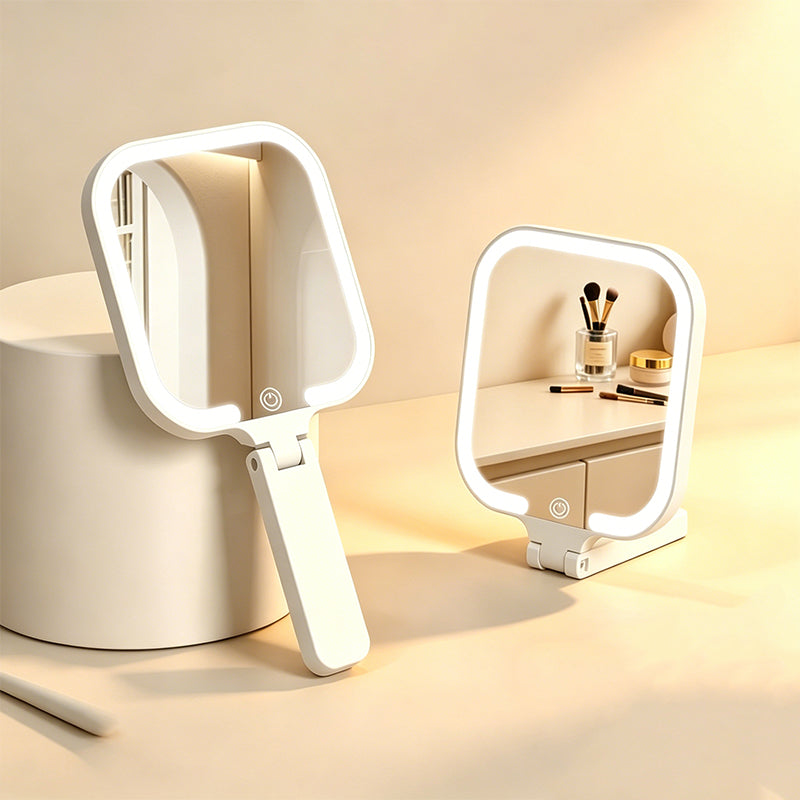 Smart Handheld LED Makeup Mirror with Foldable Design