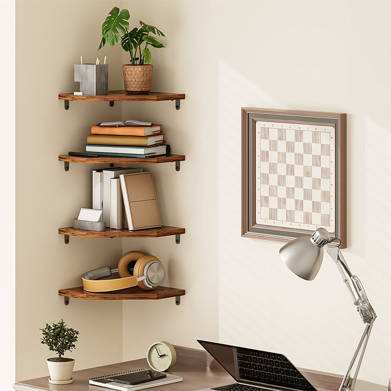 Wood Corner Wall Shelf Fan Shaped Storage Rack