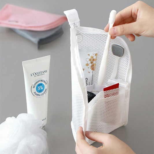 Portable Stand-Up Travel Makeup & Toiletry Bag – Breathable Mesh