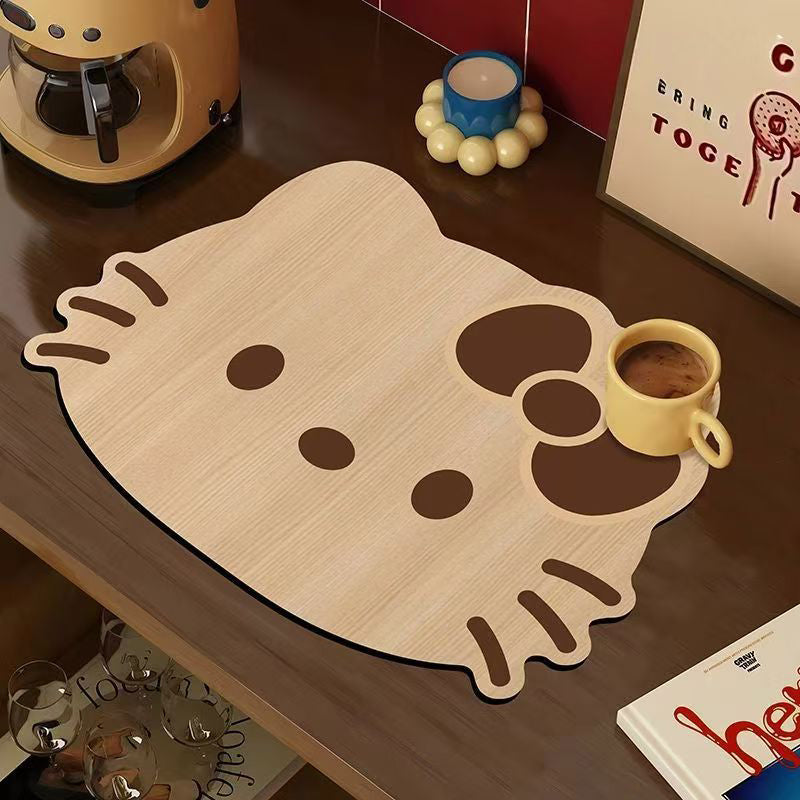 Absorbent & Heat-Resistant Cat Wood Grain Drain Mat