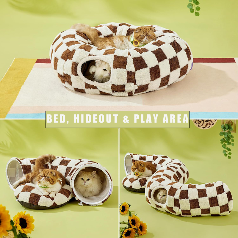 Fabric & Canvas Tunnel Cat Bed with Cushion