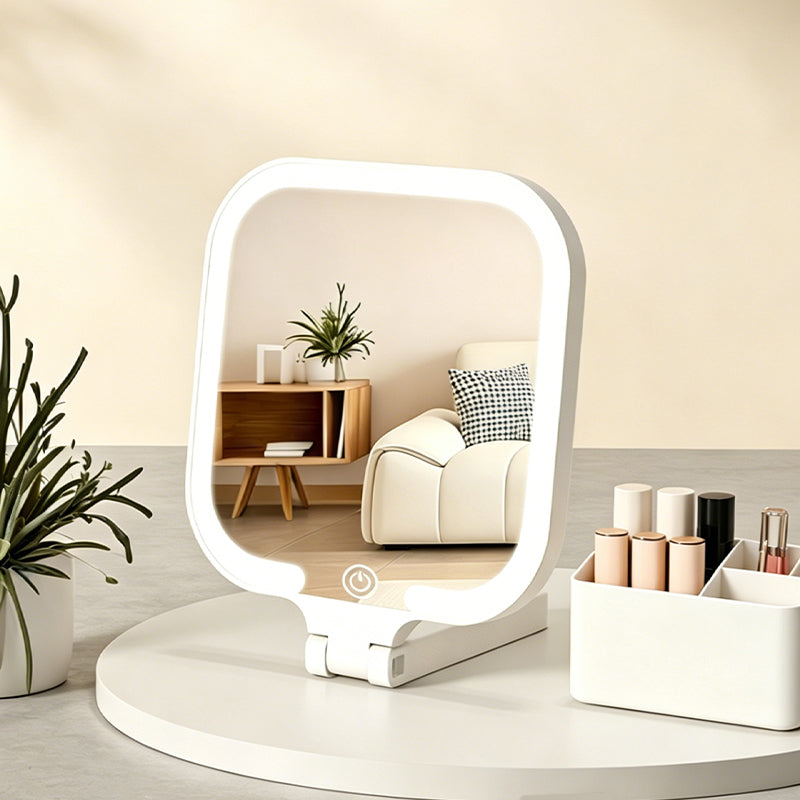 Smart Handheld LED Makeup Mirror with Foldable Design