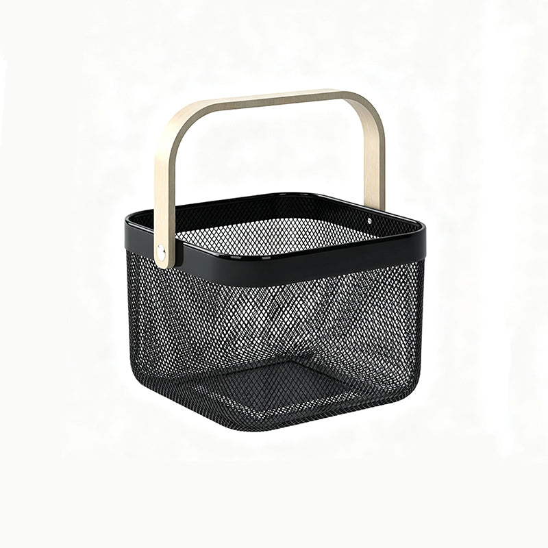 Metal Storage Basket with Wooden Handle