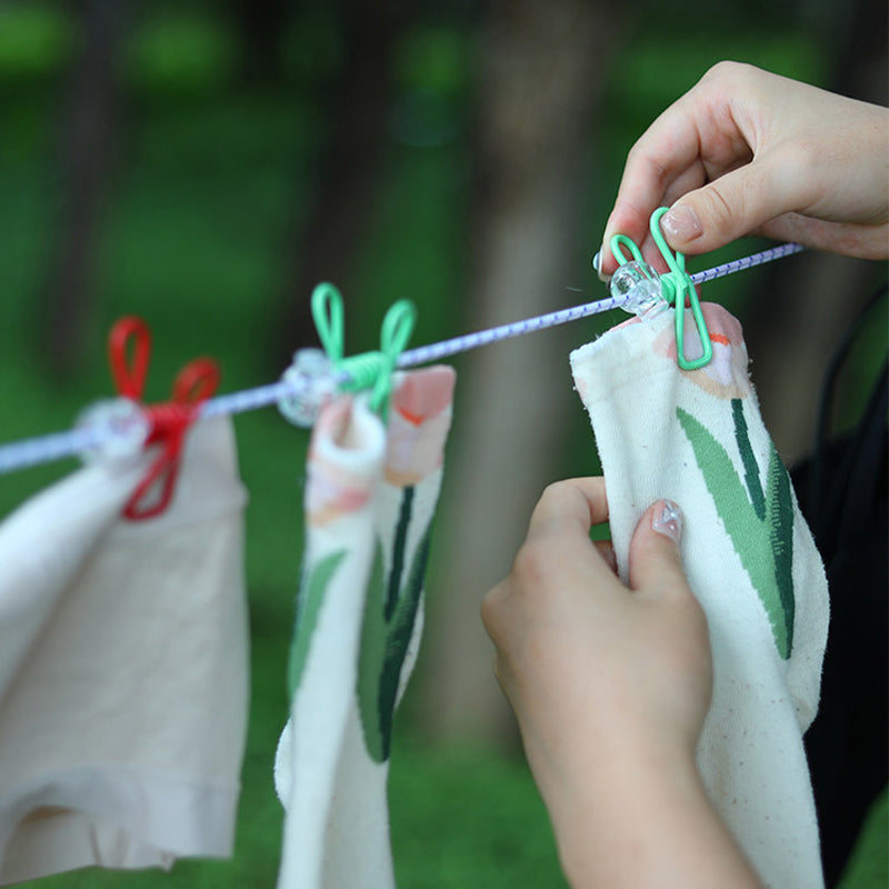 Portable Travel Elastic Clothesline with Windproof Clips & Hooks