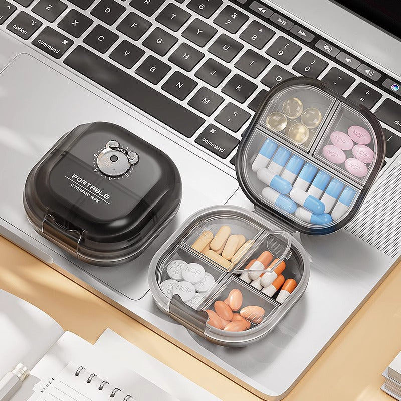 Portable Multi-Compartment Pill Organizer with Intake Counter