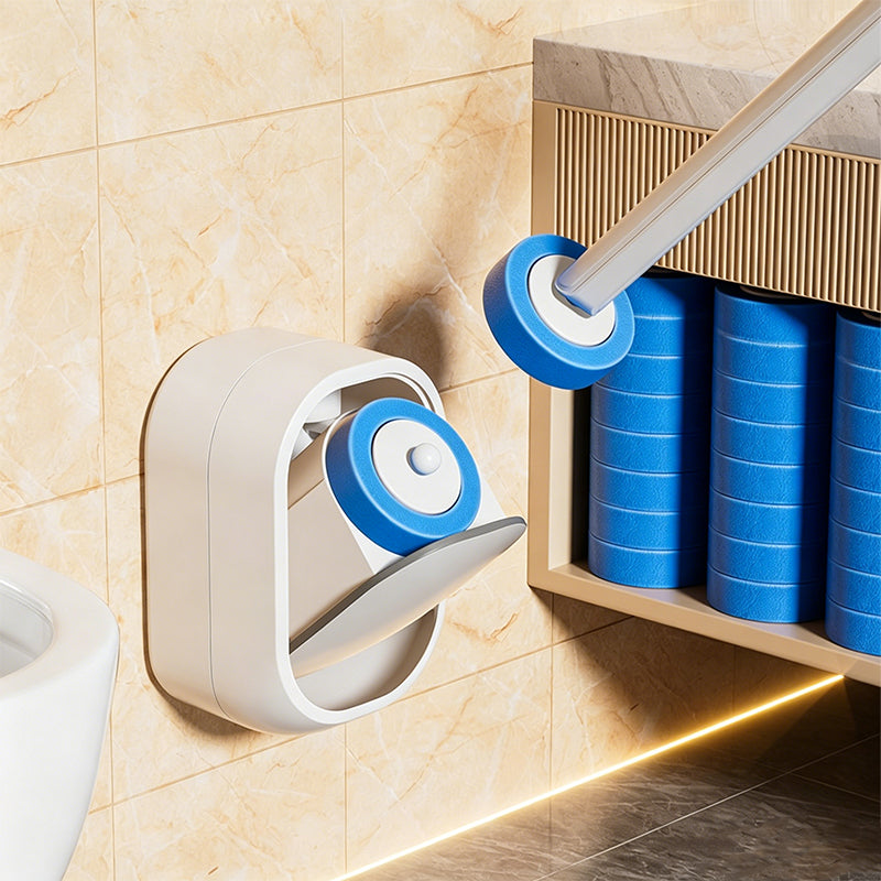 Toilet Brush Set with Disposable Heads and Built-in Cleaner