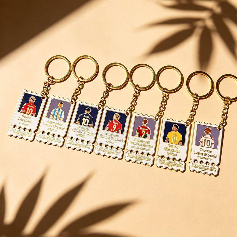 Metal Football Star Stamp Keychain