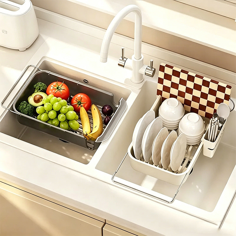 Large Capacity Expandable Over Sink Dish Drying Rack with Utensil Holder