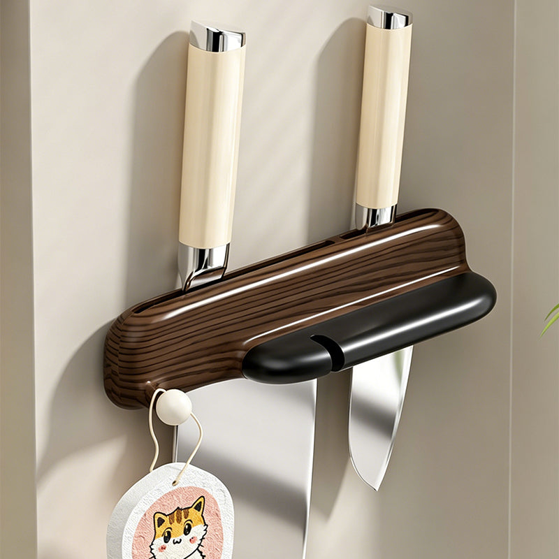 No-Drill Wall-Mounted Knife Holder with Magnetic Sharpener