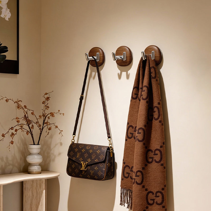 Premium Walnut Double Hook with Suction Cup – Removable & No Trace