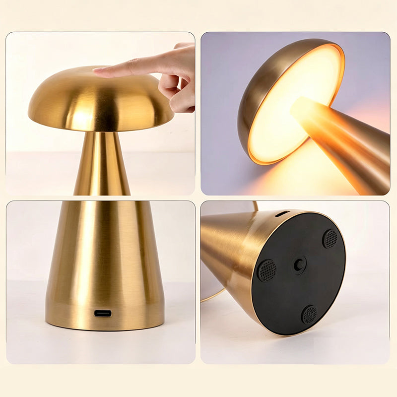 Rechargeable Metal Mushroom Table Lamp with Touch Dimming