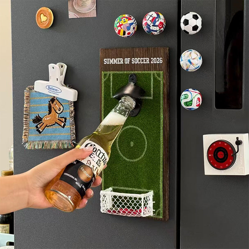 Soccer Field Wall Bottle Opener with Cap Catcher