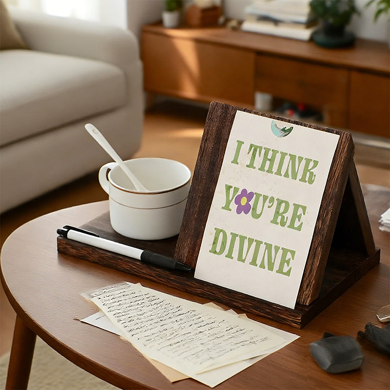 Triangle Wooden Book Stand with Cup & Pen Slots