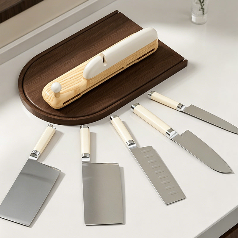 No-Drill Wall-Mounted Knife Holder with Magnetic Sharpener