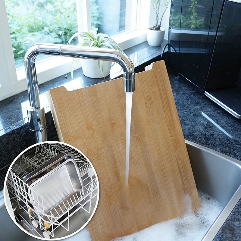 Bamboo Cutting Board with Built-In Pull-Out Tray