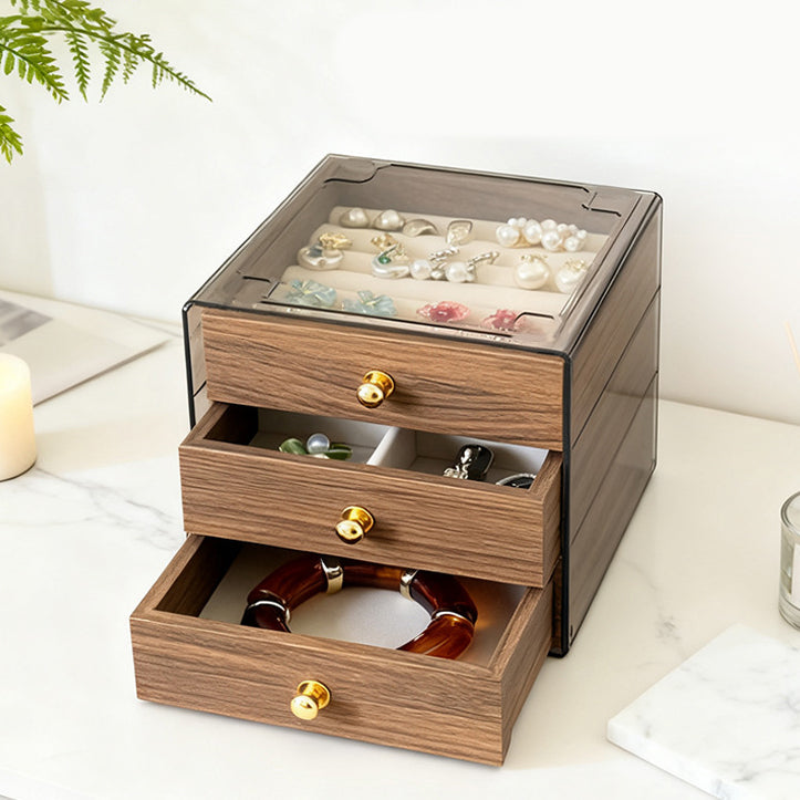 Stylish Wood-Grain Anti-Oxidation Jewelry Box | Multi-Compartment Organizer