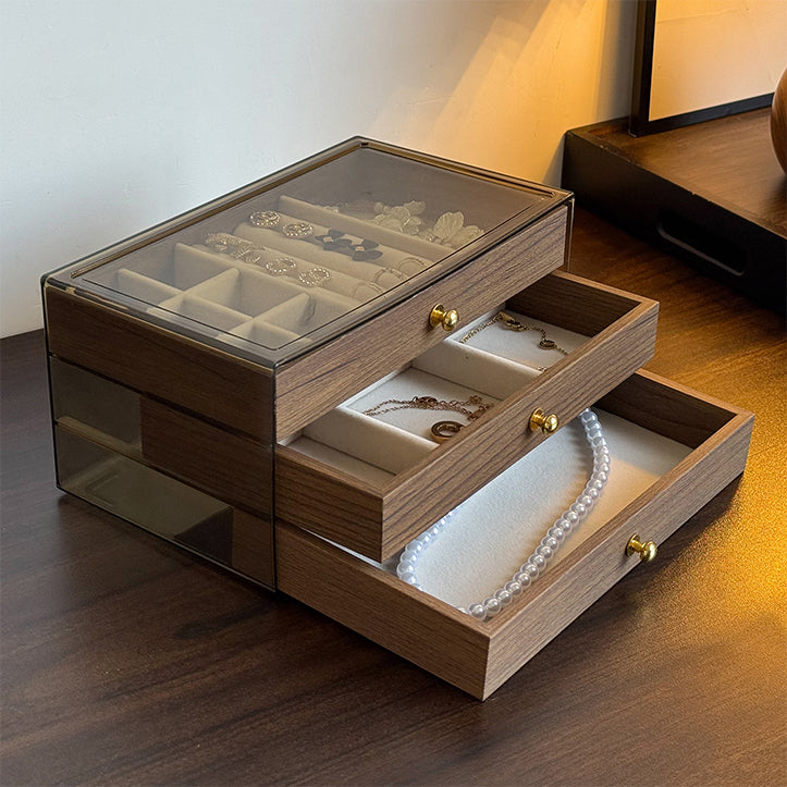 Stylish Wood-Grain Anti-Oxidation Jewelry Box | Multi-Compartment Organizer
