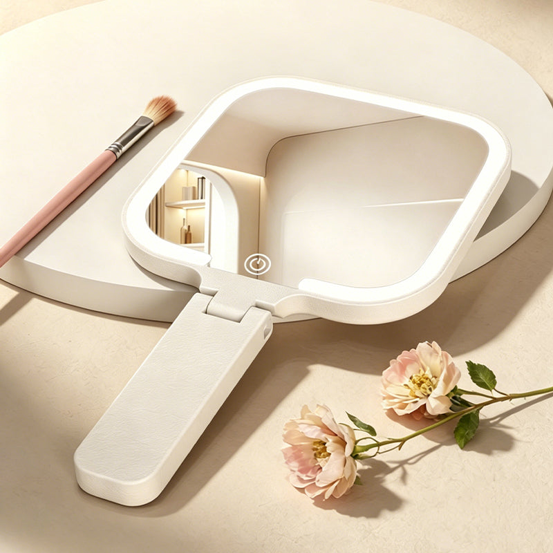 Smart Handheld LED Makeup Mirror with Foldable Design
