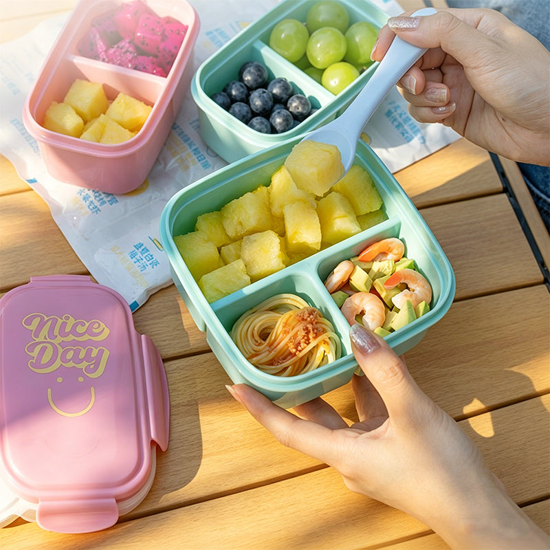 Portable Kids Fresh-Keeping Bento Box with Ice Pack & Compartments