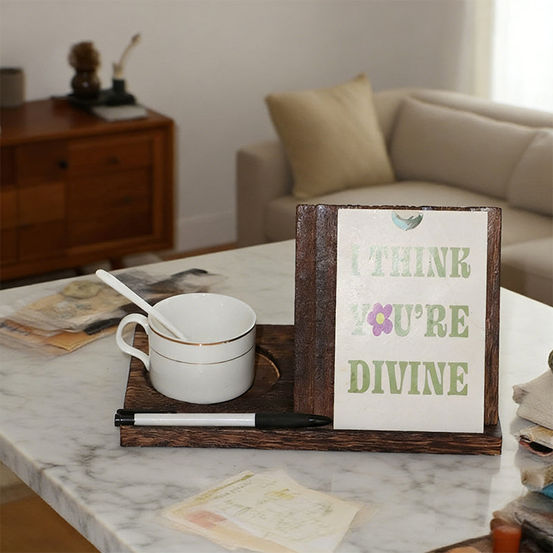 Triangle Wooden Book Stand with Cup & Pen Slots
