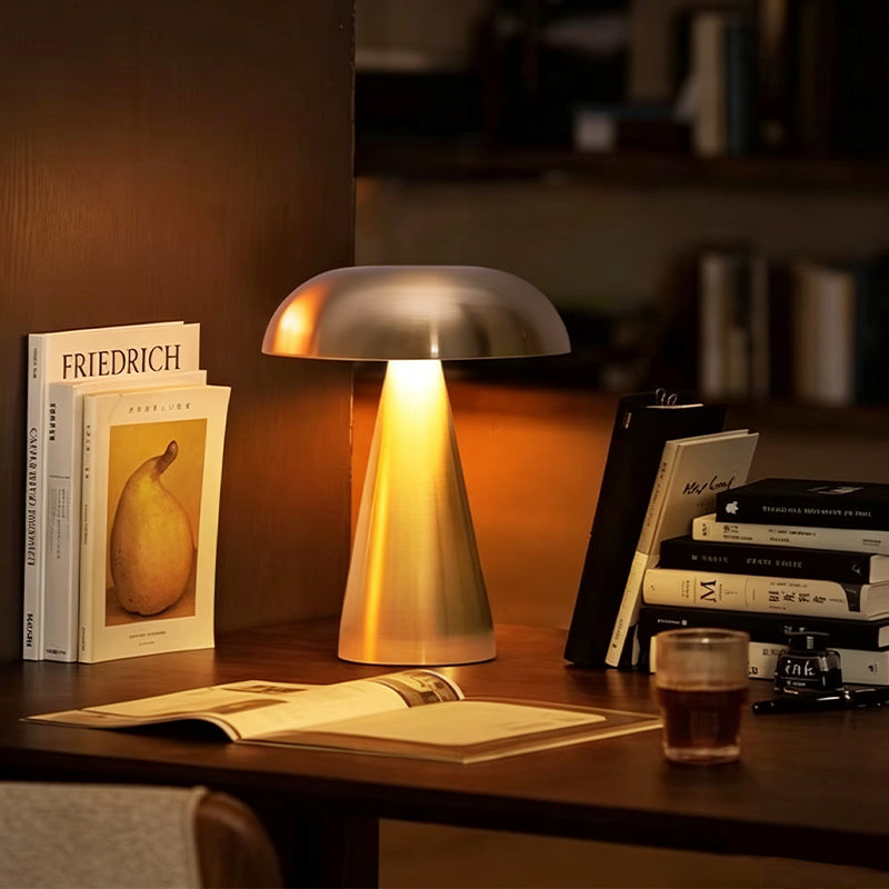 Rechargeable Metal Mushroom Table Lamp with Touch Dimming