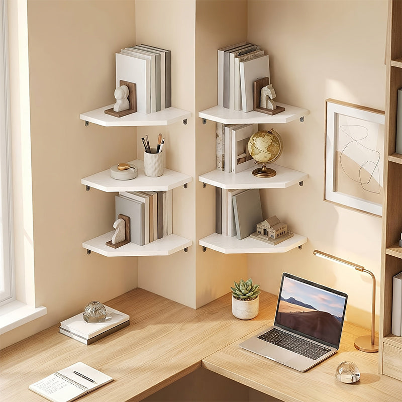 Wood Corner Wall Shelf Fan Shaped Storage Rack