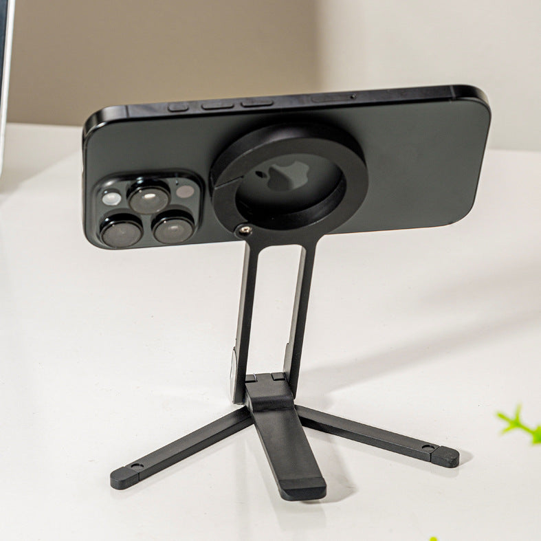 Dual-Sided Magnetic Phone Stand, 180° Rotating Foldable Tripod with Strong Base & Hanging Hook