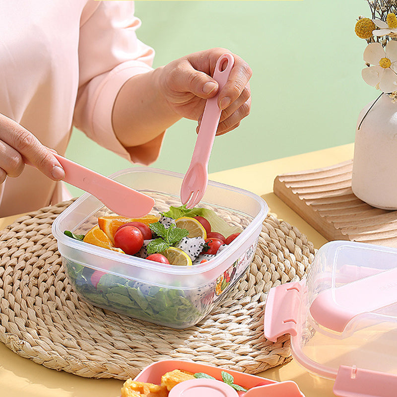 Portable Double-Layer Salad Box with Sauce Cup – Microwave Safe