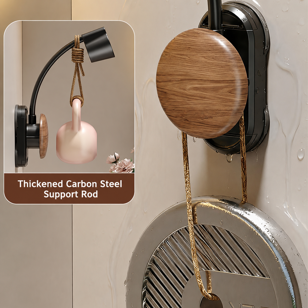 No-Drill Dual Suction Cup Hair Dryer Holder with Cord Organizer