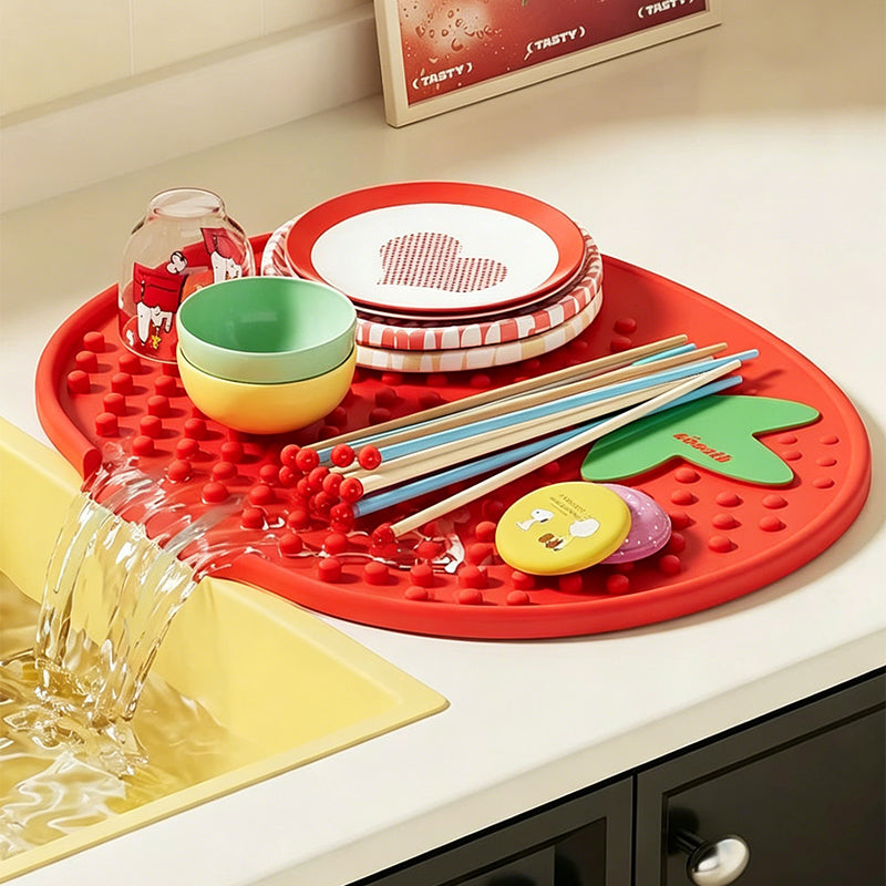 13° Sloped Tomato-Style Silicone Dish Drying Mat–Large Capacity & Leak-Proof Design