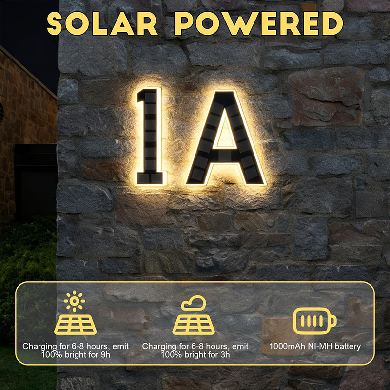 Solar Powered LED House Number Sign with Automatic Lighting
