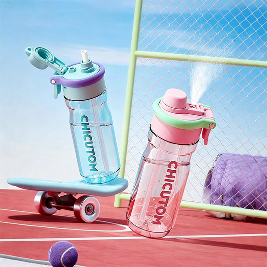 750ml Portable Mist Water Bottle with Dual Drinking Spouts