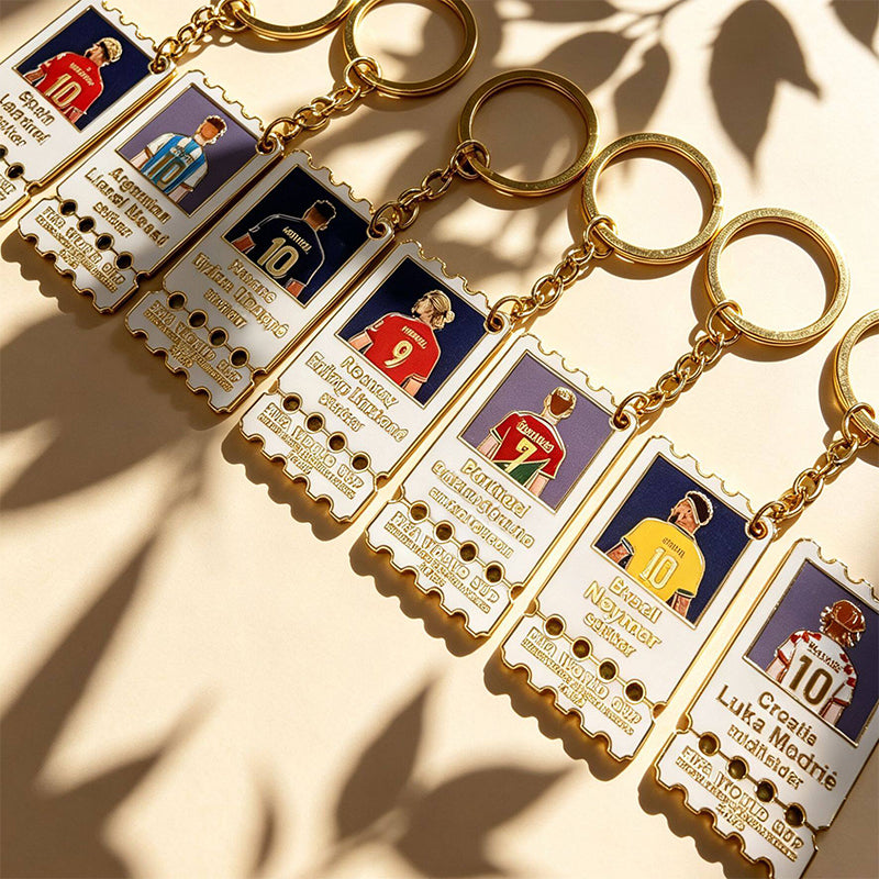 Metal Football Star Stamp Keychain