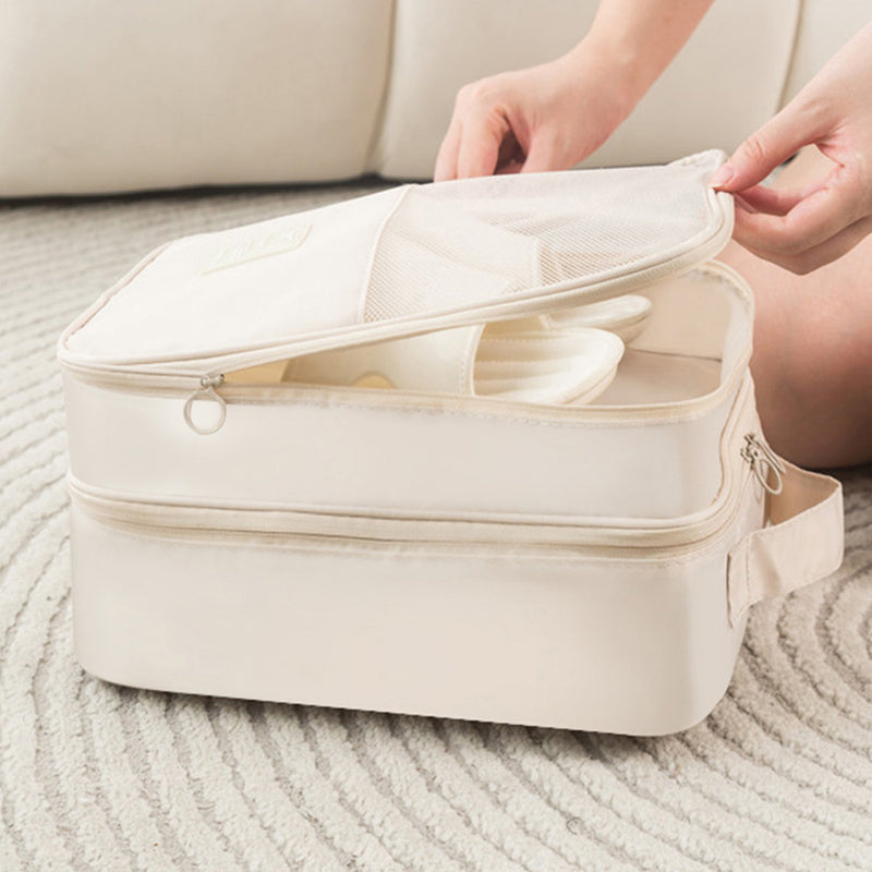 Portable Triple-Layer Shoe Organizer Bag with Back Pocket