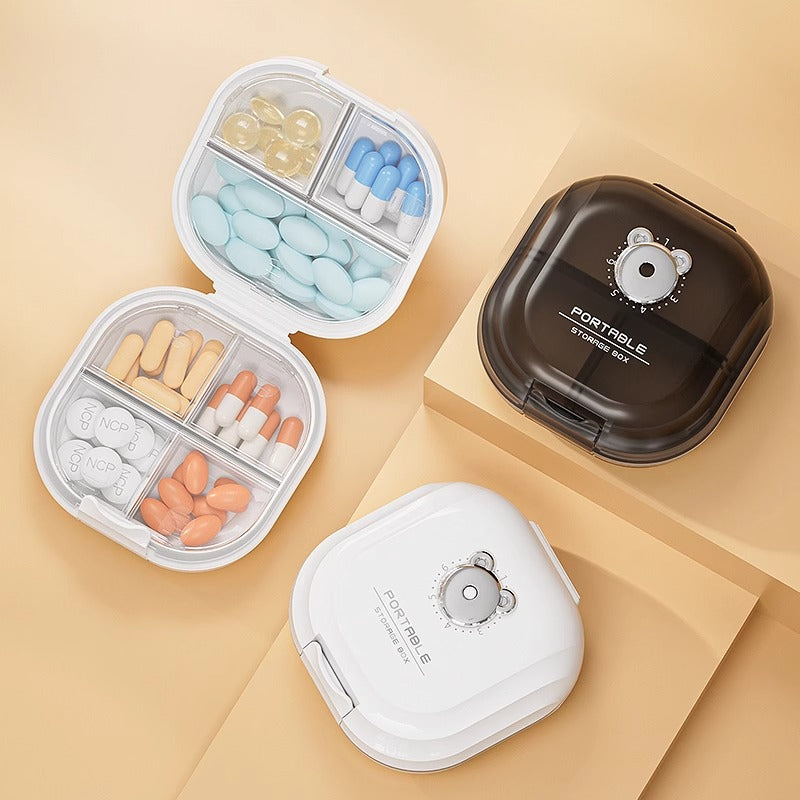 Portable Multi-Compartment Pill Organizer with Intake Counter