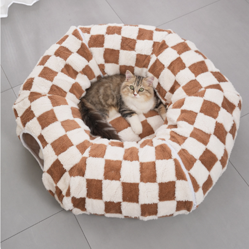 Fabric & Canvas Tunnel Cat Bed with Cushion