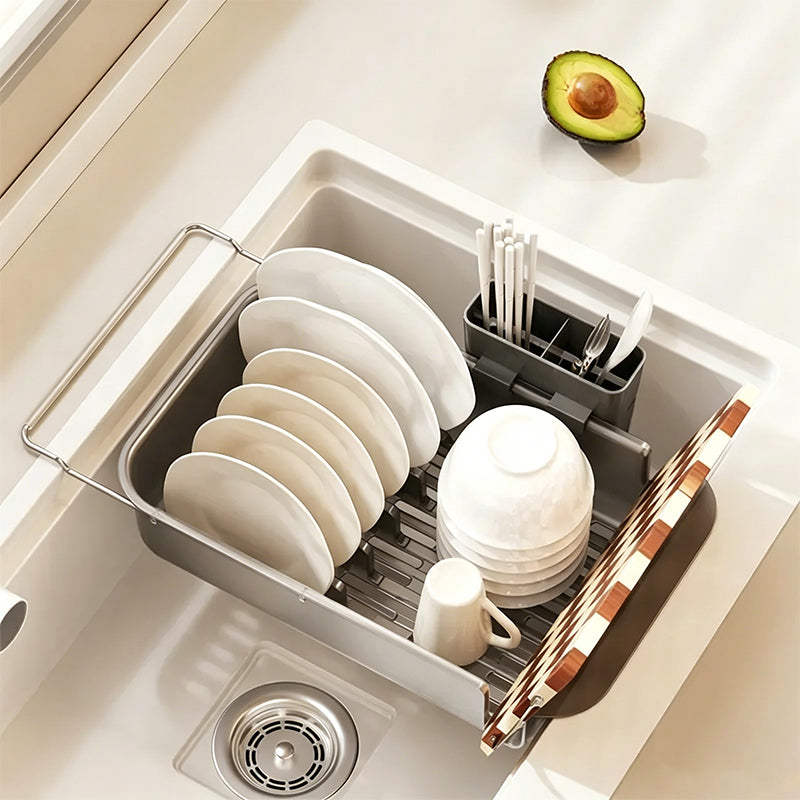 Large Capacity Expandable Over Sink Dish Drying Rack with Utensil Holder