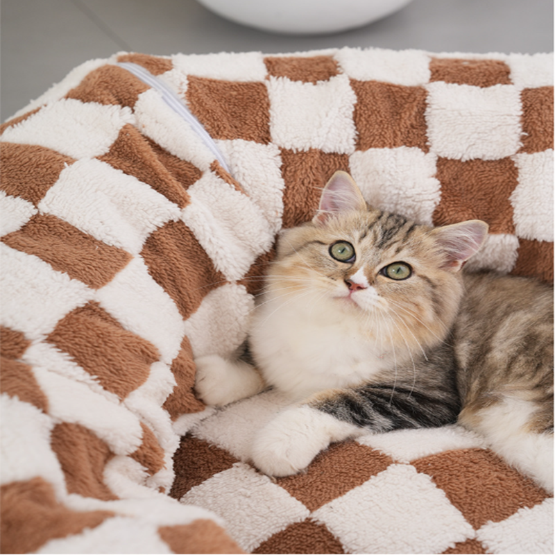 Fabric & Canvas Tunnel Cat Bed with Cushion