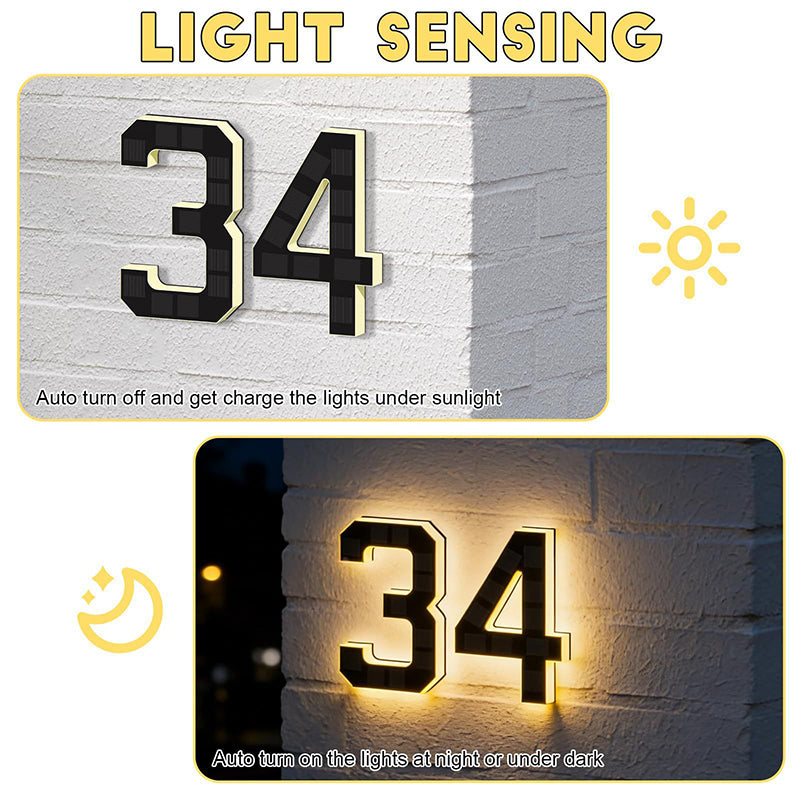 Solar Powered LED House Number Sign with Automatic Lighting