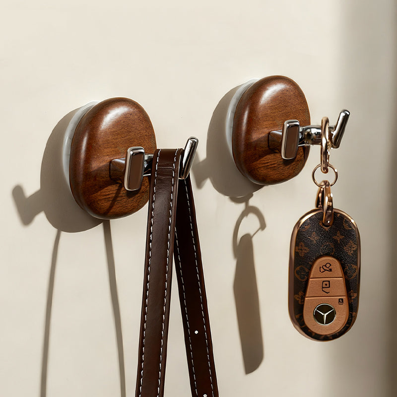 Premium Walnut Double Hook with Suction Cup – Removable & No Trace